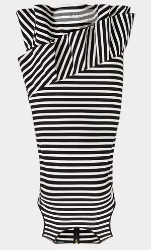 Lauren Ralph Lauren Black‎ White Striped Ruffle Hem Sleeveless Cotton Dress M thumbnail 1
