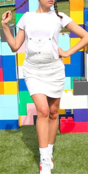 Levi’s White denim overall dress Sz S with pockets #denimdress thumbnail 1