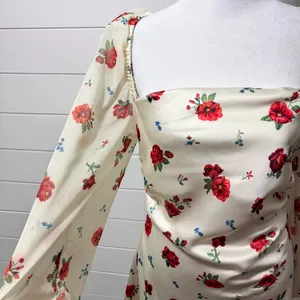 Weworewhat‎ Red Floral Satin Puff Sleeve Mini Dress Size 8 thumbnail 6