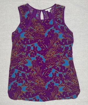 CAbi | Sleeveless Purple and Blue Floral Top | Large thumbnail 1