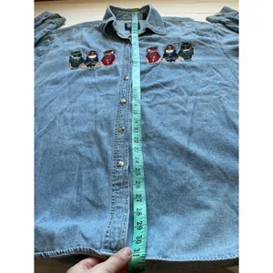 Vintage 90s Quizz Embroidered Cat Button Up W18 Blue thumbnail 6