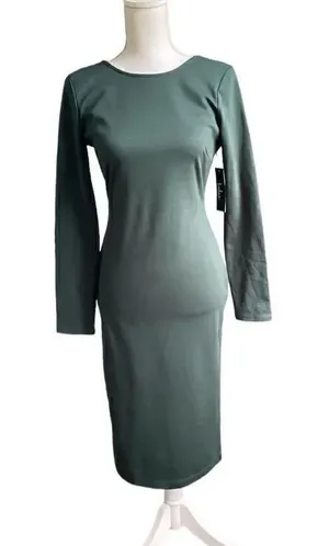 NWT Lulus Olive Green Open Back Long Sleeve Round Neck Dress Size L Party Knee L thumbnail 1