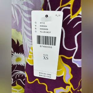 Anthropologie Maeve Purple and Yellow Floral Flutter Sleeve Cinched Top thumbnail 9