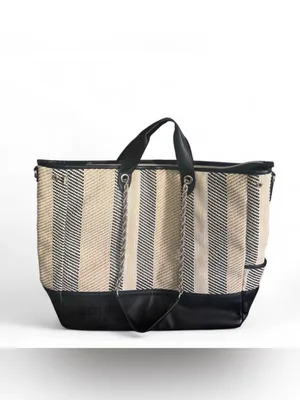 BEIS Black and Cream Striped Chain-Handle Tote inches 22 x 16 thumbnail 2