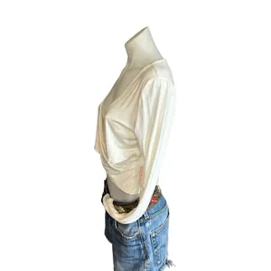 Superdown White Wrap Crop Top XL Cotton Long Sleeve Plunging Matilda Revolve NEW thumbnail 6