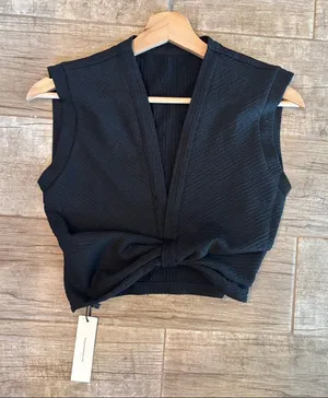 Commense Black Sleeveless V neckline TwistFront Detail Vest thumbnail 1