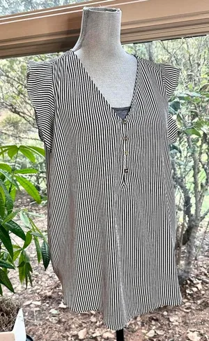 Ann Taylor Loft flowy cap sleeve tank stripe boxy business casual women large thumbnail 1