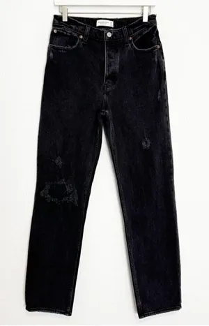Abercrombie Ankle Straight Jeans Size 28 Black Denim Ultra High Rise Pant Grunge thumbnail 1
