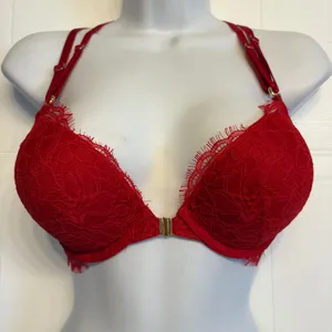 Victoria's Secret Bombshell Bra Womens‎ 32C Red Lace Strappy Front Close LNEW thumbnail 2