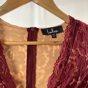 Lulus Swooner or Later Plunge Long Sleeve‎ Lace Mini Dress in Burgundy Size XS thumbnail 7