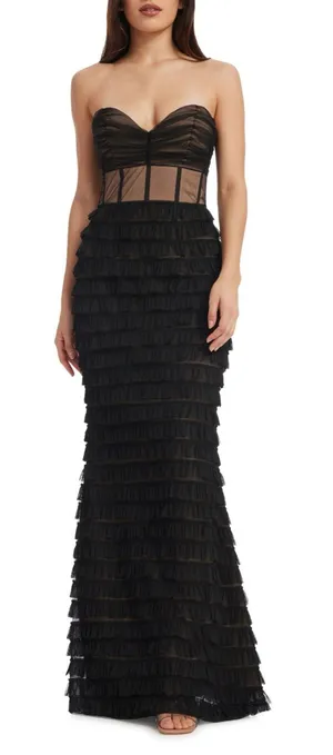 Dress the Population Grace Dress Mermaid Gown Black Nude Size S Black Tie Formal thumbnail 1
