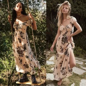 Free People Dainty Bohemian Gauze Forget Me Not Floral Midi Dress Blush Large thumbnail 3