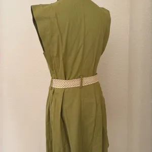 Zara Khaki Midi Dress with Woven Belt thumbnail 5