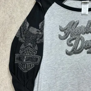 Harley Davidson Raglan Shirt Womens L Gray Bling Glam Biker Americana Moto USA thumbnail 7