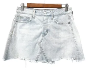 American Eagle Womens 4‎ Denim Mini Skirt Light Wash Distressed Hem Button Fly thumbnail 1