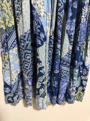 Angie Blue Patchwork Floral Wide‎ Leg Boho Pants Smocked Size Small thumbnail 8