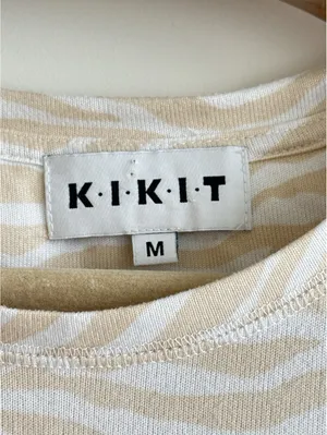 KIKIT Zebra Print Short Sleeve Top Beige White Stretch Size Medium thumbnail 2