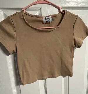 Princess Polly Crop Top Short Sleeve Tan thumbnail 1