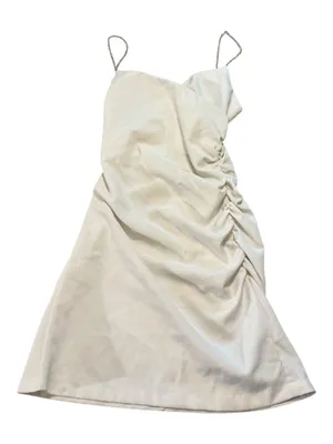 ZARA Asymmetric Satin Effect Ruched Mini Dress with Rhinestone Straps – White/Ecru, Size S thumbnail 1