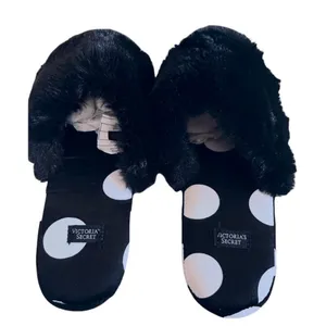Victoria's Secret Womens Black‎ White Polka Dot Satin Slippers Size S (5-6) thumbnail 4