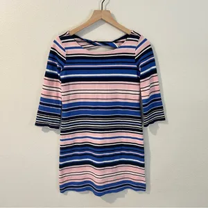 Lilly Pulitzer Bay Dress Striped Blue Pink Textured Stretch Mini Twisted‎ Cutout thumbnail 3