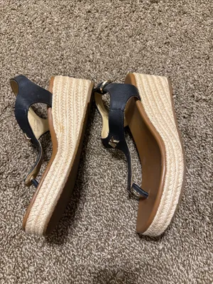 Michael Michael Kors Thong Wedge Espadrille Sandals MK Logo Black Espadrilles 7M thumbnail 5