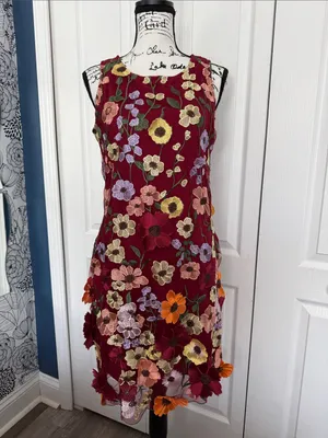 Nina Leonard Burgundy Floral Embroidered Midi Dress thumbnail 3