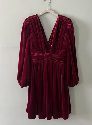 NWT Mariah V-Neck Burgundy Velvet A-Line Dress thumbnail 4