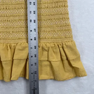 American Eagle Yellow Smocked‎ Cotton Linen Ruffle Mini Dress Small 6477652458 thumbnail 4
