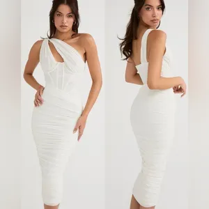 NWOT House of cb Valentina one shoulder Bustier dress in ivory sz XS thumbnail 3