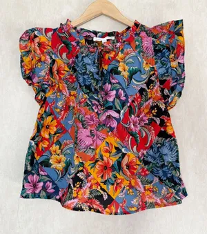 Chelsea & Theodore Women’s Floral Multicolor Spring Top Blouse Size L thumbnail 1