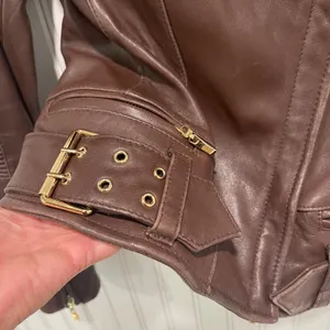 Via Spiga Moto Jacket Women S Brown Leather Biker Quilted Ribbed Gold Hardware thumbnail 4