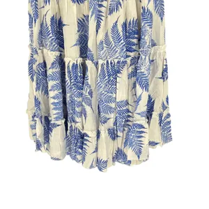 ee:some Blue White Botanical Fern Print Tiered Ruffle Maxi Skirt Dress‎ Smocked thumbnail 6