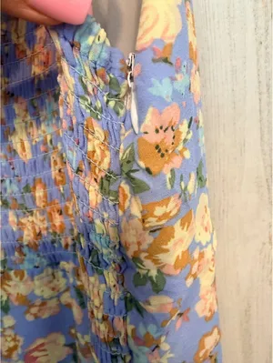Women’s Large Blue Floral Smocked Midi Dress Cottagecore thumbnail 5