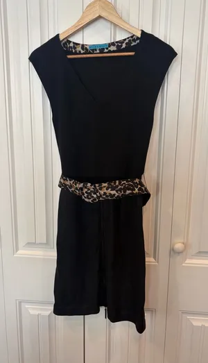 Alice & Olivia Black And Leopard Belted Dress‎ thumbnail 1