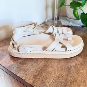 ALOHAS Cream‎ Leather Gladiator Sandals Womens EU36 Toe Loop Chunky Platform thumbnail 4