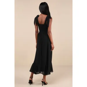 Lulus Summer Invite Black Tie-Strap Tiered Midi Dress Bridesmaid Holiday Small thumbnail 3