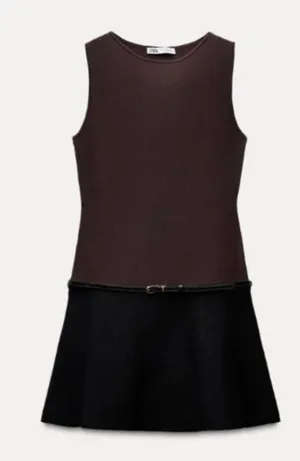 Zara NWT 2025 collection BLACK/BROWN sleeveless BELTED KNIT MINI DRESS S thumbnail 12