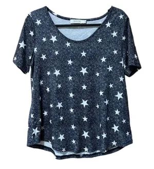 Moyee Blue Tee Shirt With White Stars Women's Size Small thumbnail 1