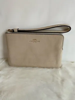 Coach Cream Leather Zip Wristlet Pouch Wallet thumbnail 2