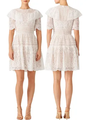 ML Monique Lhuillier Lace Fit & Flare Mini Dress Womens 18 White Formal Cocktail thumbnail 4