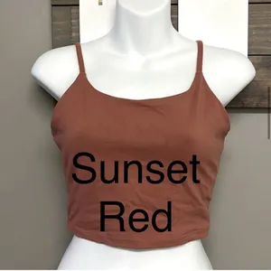 Women Shelf Sports Bra Longline Workout Yoga Crop Tank Top Camisole Bra- Sunset thumbnail 1