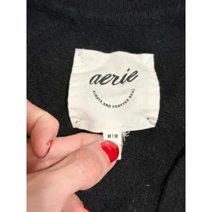 Aerie‎ Striped Polo Sweater Womens M Oversized Black White Knit V-Neck Pullover thumbnail 4
