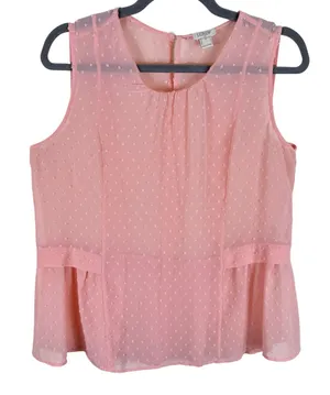J. Crew Pink Sheer Chenille‎ Dot Sleeveless Pleated Lightweight Blouse Size 8 thumbnail 1