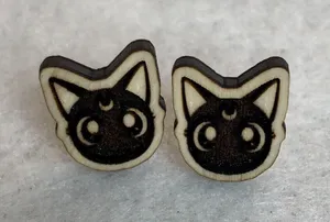 Sailor Moon Luna Wood Stud Earrings Brown thumbnail 1