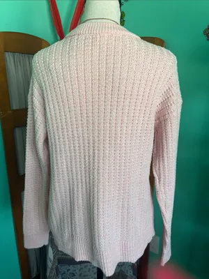 Time and Tru Light Pink Ribbed Crewneck Sweater thumbnail 7