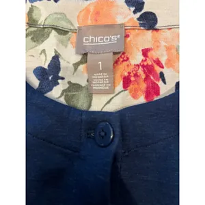 Chico's Jacket 1 Med Blue Floral Lined‎ Single Button Professional Casual Chic thumbnail 2