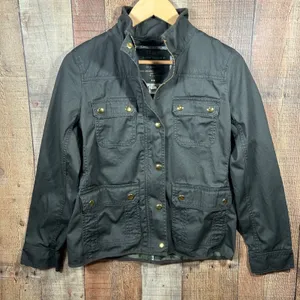 J.Crew Factory Relaxed Boyfriend Field Jacket Small Olive Green Cotton Utility thumbnail 1