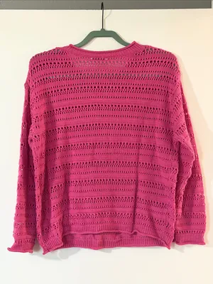 Staccato Openwork Crewneck Sweater in Fuchsia Pink thumbnail 5
