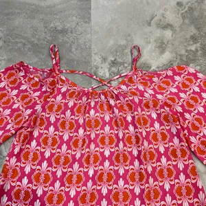 Charming Charlie Pink Orange & White Floral Print Off‎ the Shoulder Y2K M thumbnail 3